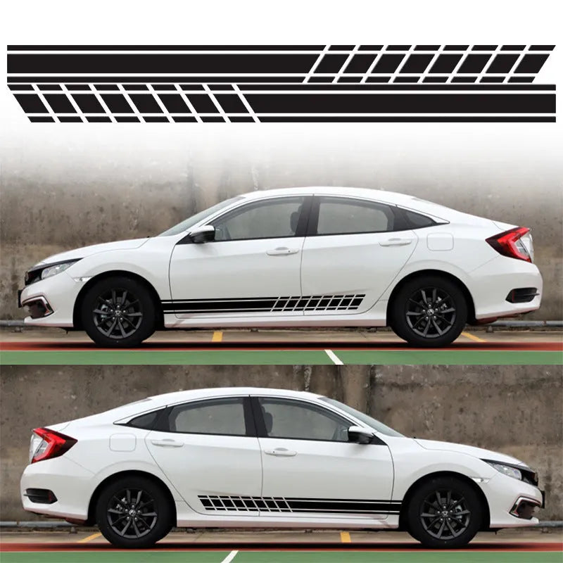 White car waist line latte art sticker, 190x11.5cm, waterproof BK material, universal decorative sticker for car body or hood