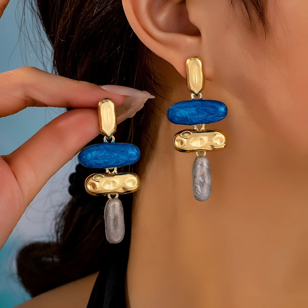 Geometric multicolour stud earrings with electroplated finish on zinc alloy for women