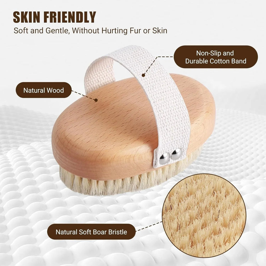Soft natural boar bristle pet palm brush on beech wood handle for short haired dogs and cats gentle grooming