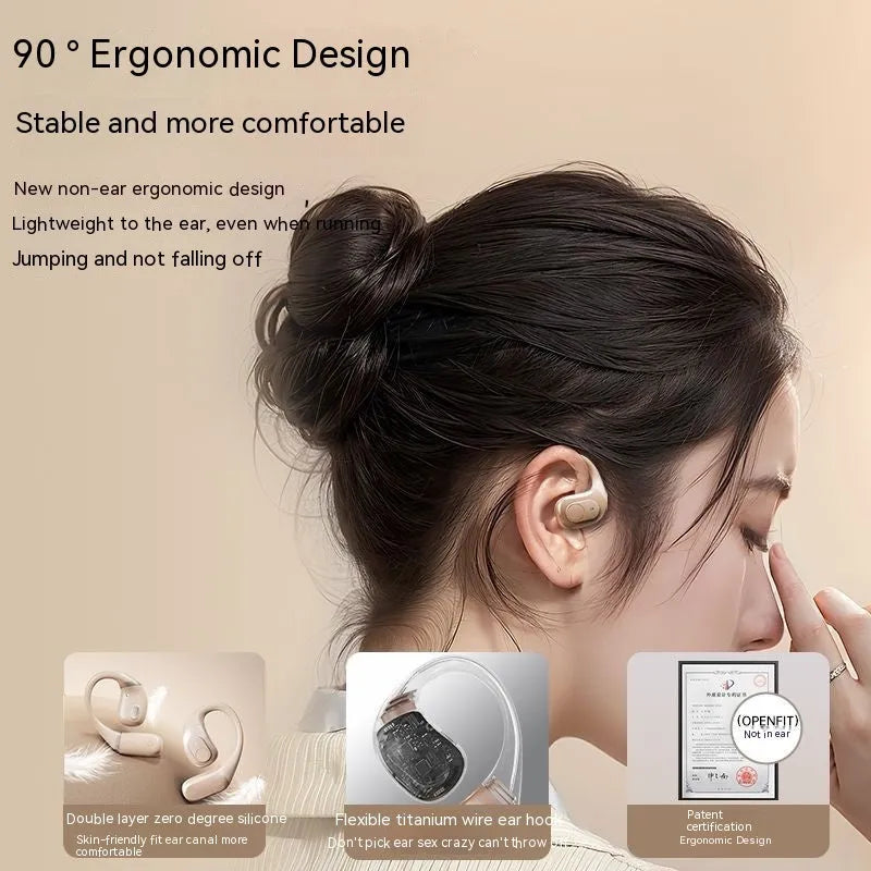 Ear-mounted sports Bluetooth headset with ear hook, PC ABS body, liquid silicone earpiece, in black – front view