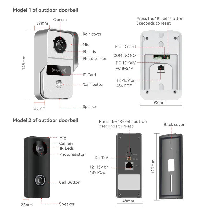 10-inch wireless video intercom doorbell system with 1080P camera and real-time monitoring display