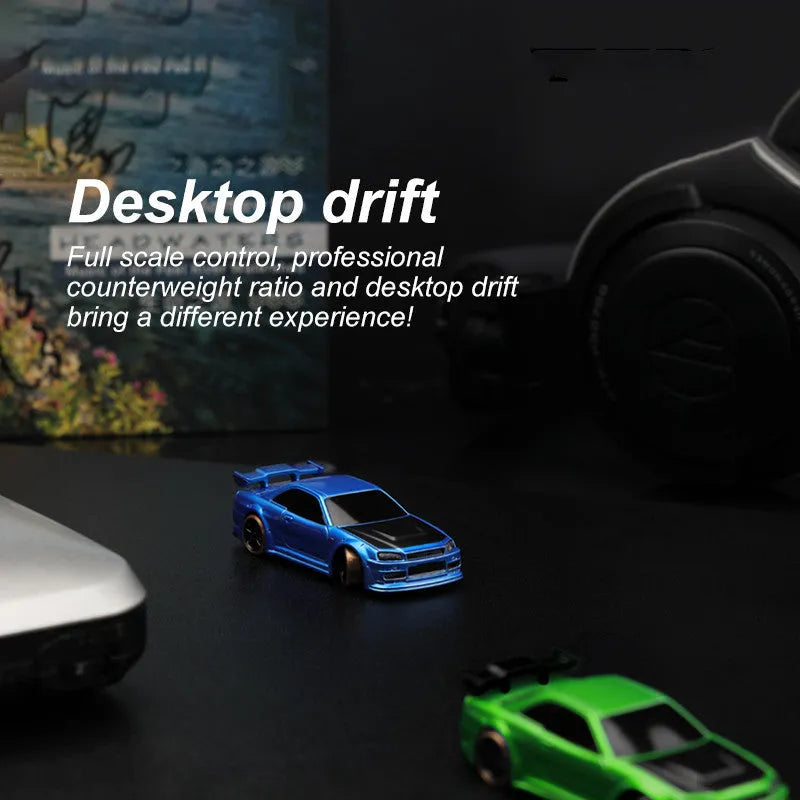 Blue and green Turbo Racing C64 remote control drift cars with handle-style remote controllers