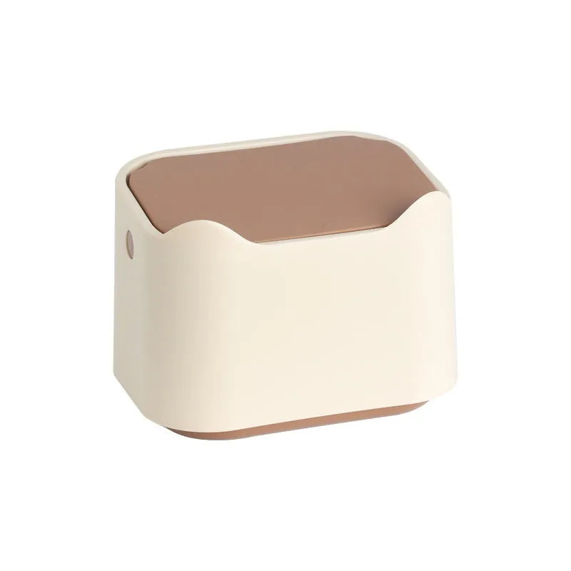 Fully enclosed PP plastic cat waste scoop pail with lid in khaki colour, 1.7 litre capacity, on white background
