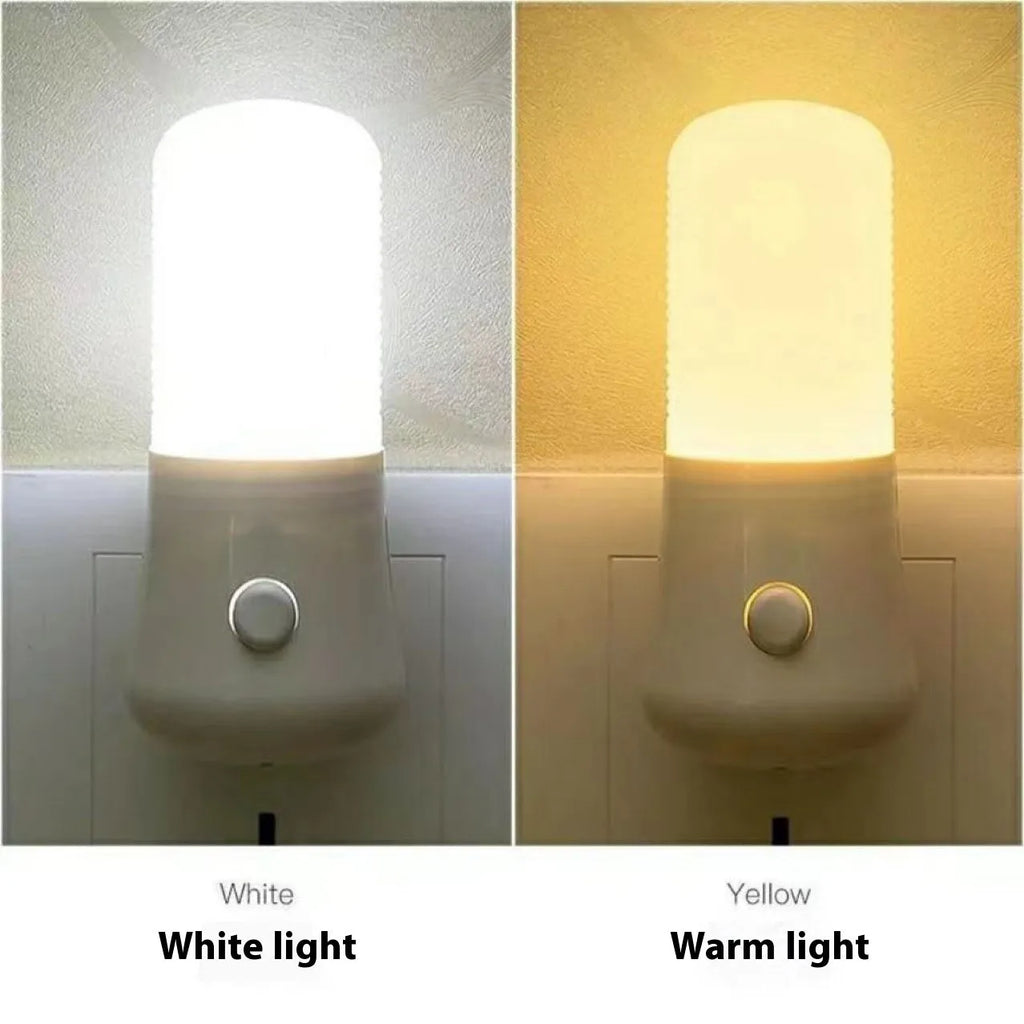 White minimalist plug-in bedside night light with American plug and switchable lighting