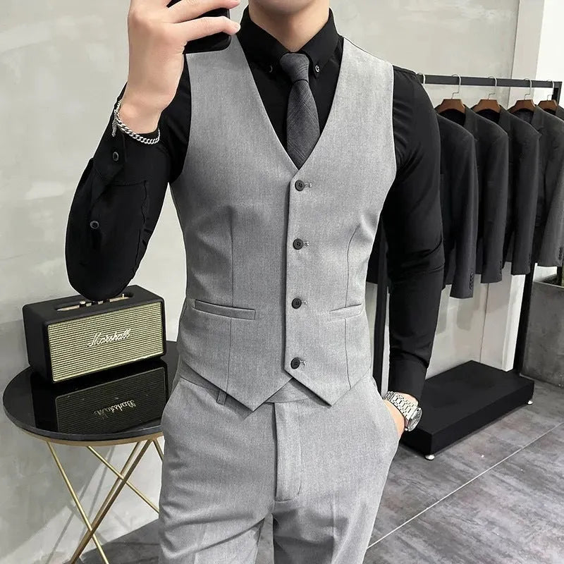 Men's solid colour business casual suit vest in tight fit, polyester blend, available in sizes S to 7XL