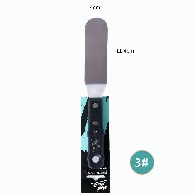 Three stainless steel palette knives for oil and acrylic painting with different blade sizes