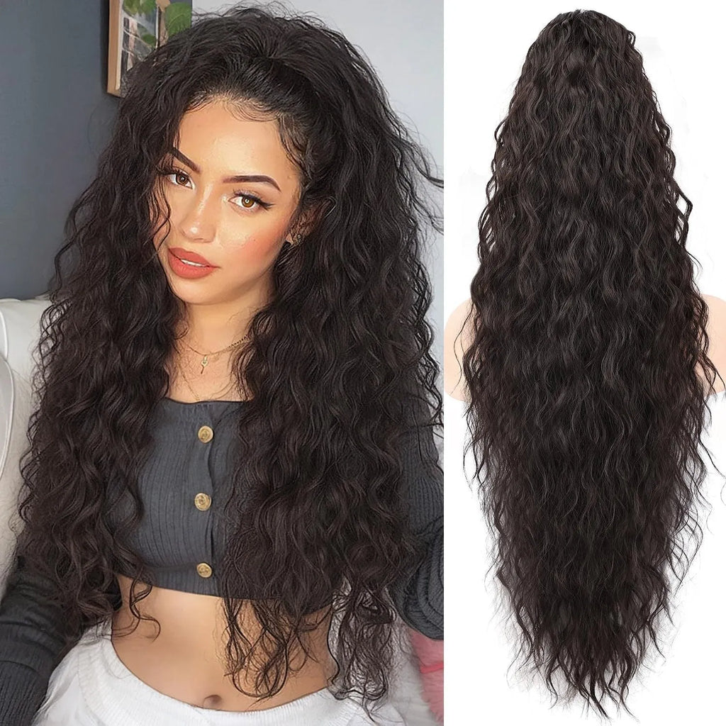 Fluffy long curly synthetic ponytail wig in high temperature fibre with grip attachment