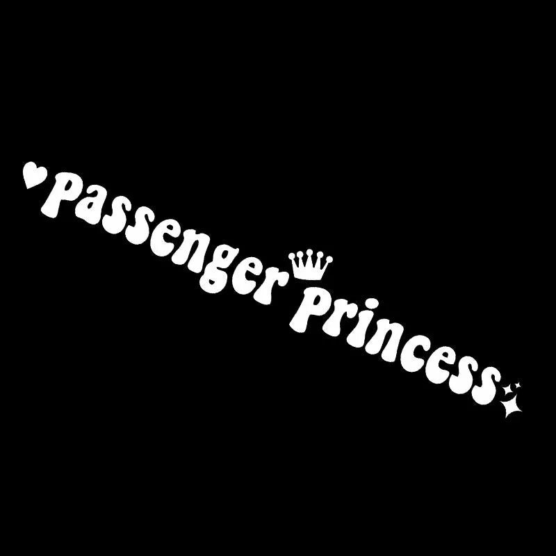 Passenger Princess text car sticker for rearview mirror in black, white, laser or pink colours