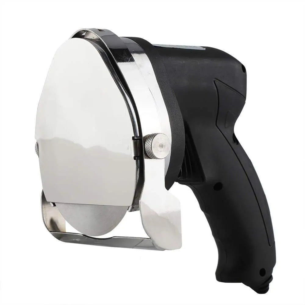 Black electric meat cleaver with EU plug for processing turkey and barbecue meats.