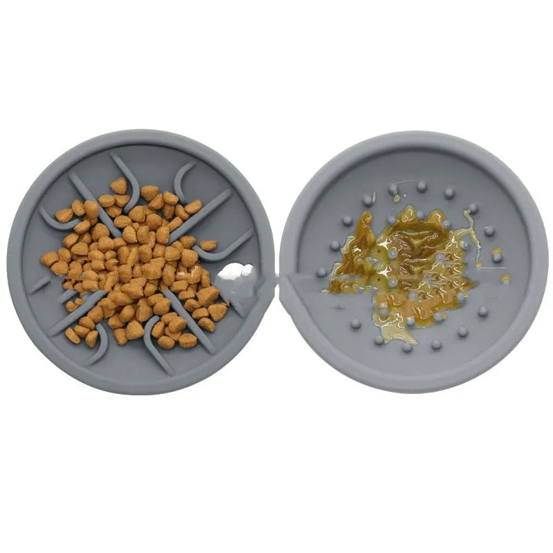 Silicone slow feeder frisbee for pets, small size 120x120x55mm, available in six colours including sky blue and taro purple