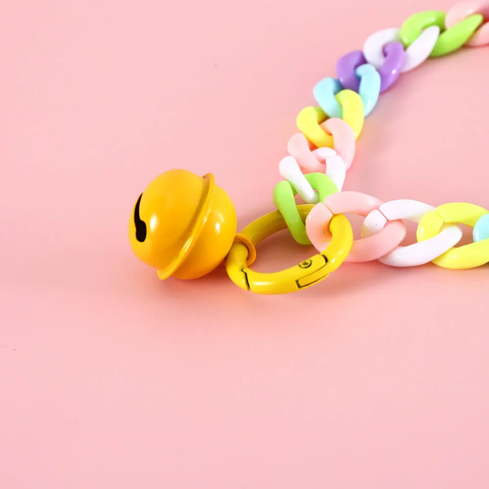 Adjustable plastic pet collar with decorative chain in macaron candy colours for cats, dogs and rabbits