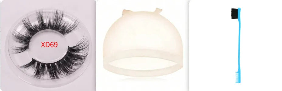 A pair of Affectionate brand 5D false eyelashes made from mink hair, shown with a storage cap and double-headed brush.
