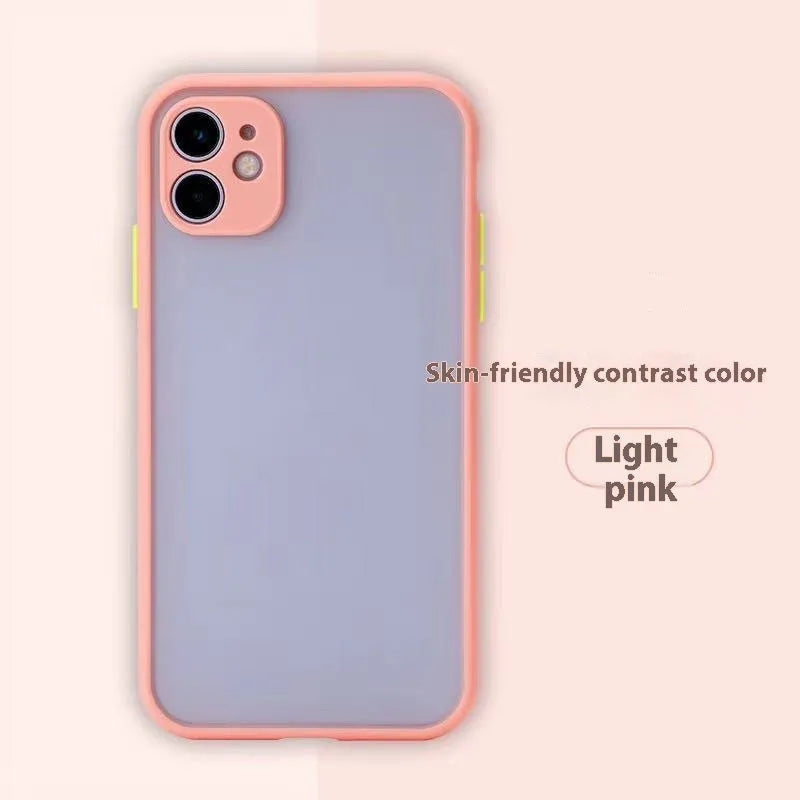Frosted contrast color plastic silicone phone case for iPhone with fine hole all-inclusive coverage
