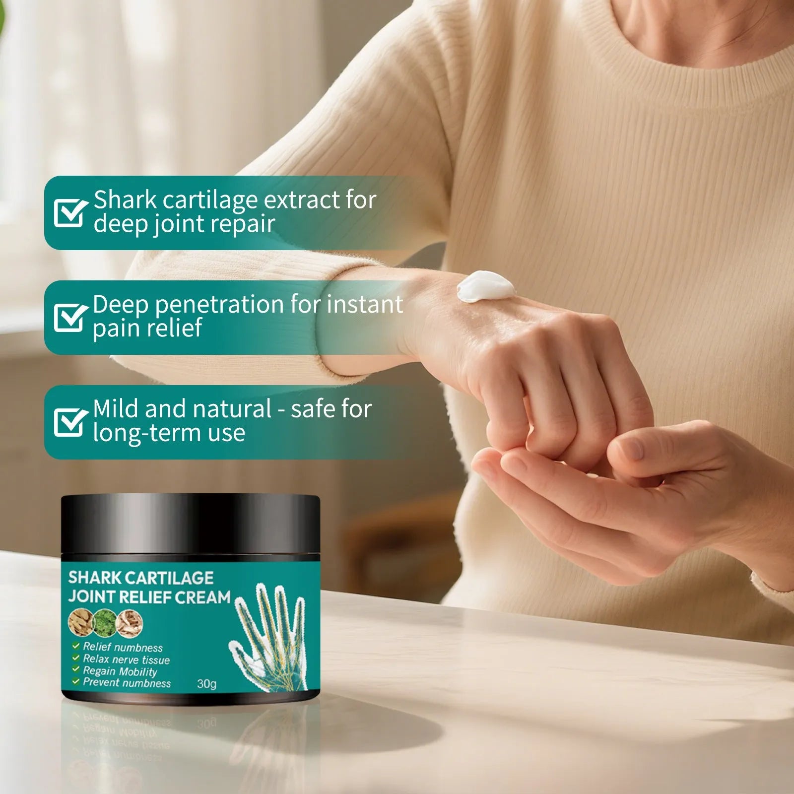 30g tube of joint neck cream for moisturising and knee pain relief, suitable for women and men
