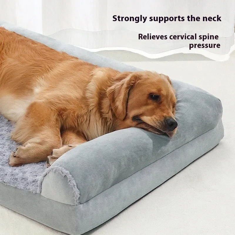 A light grey collapsible cloth dog kennel for medium to large breeds, shown folded flat.