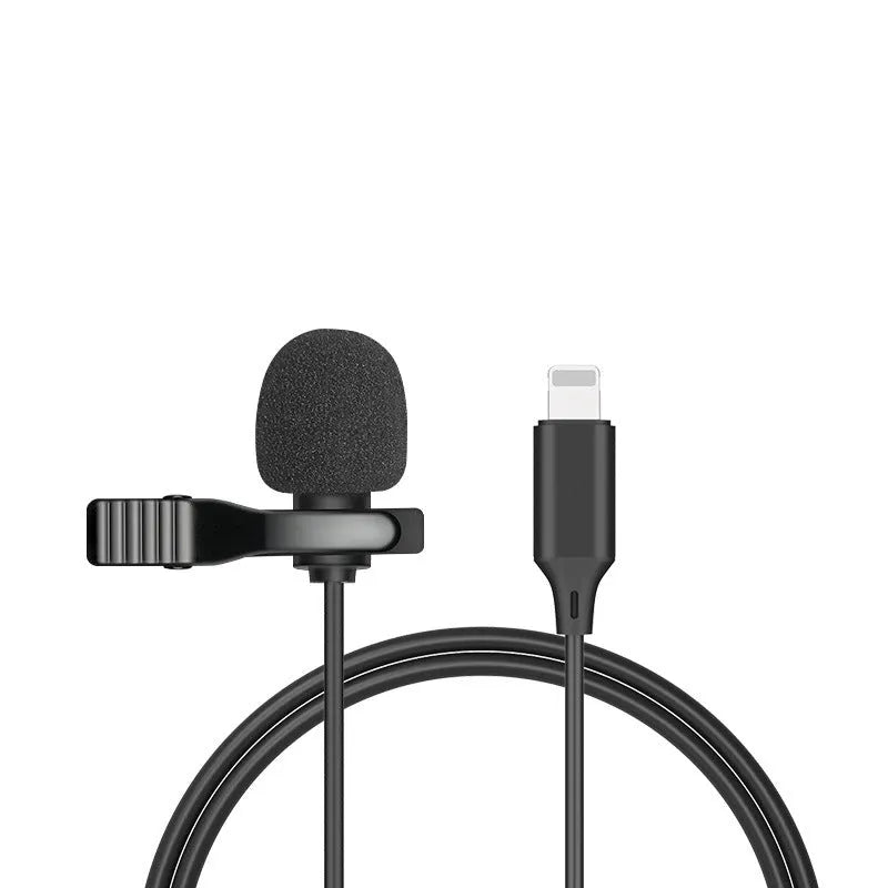 Lavalier clip microphone with in-ear monitors and multiple connector options including 3.5mm and Type-C