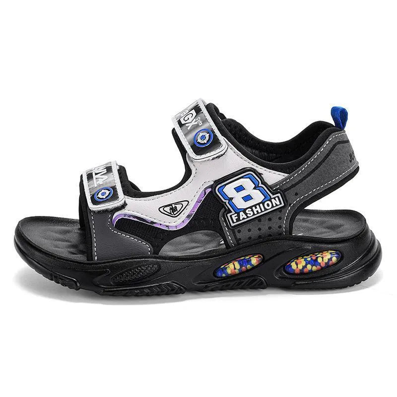 Boys anti-slip beach sandals in blue with microfiber leather upper and rubber sole