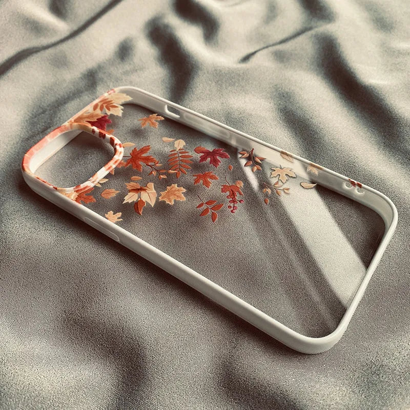 Autumn wind and fallen leaves printed acrylic phone case with black edge on iPhone