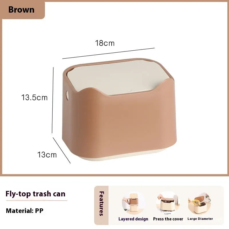 Fully enclosed PP plastic cat waste scoop pail with lid in khaki colour, 1.7 litre capacity, on white background