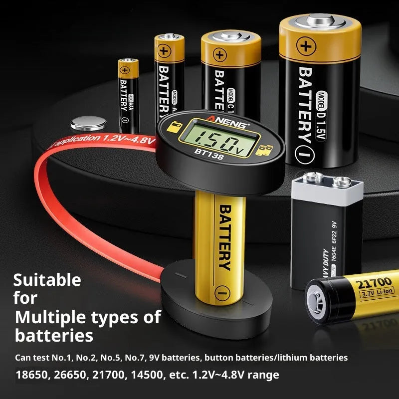 BT138 digital display battery detector with magnetic backing on a table