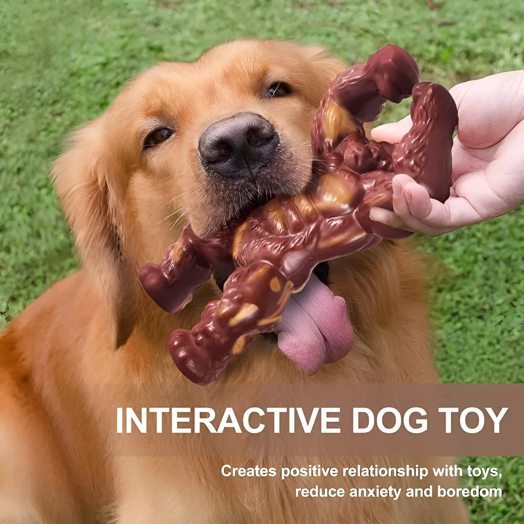 Scarlet red beef-flavoured nylon dog molar chewing toy measuring 10.7 x 17.2 x 5 cm