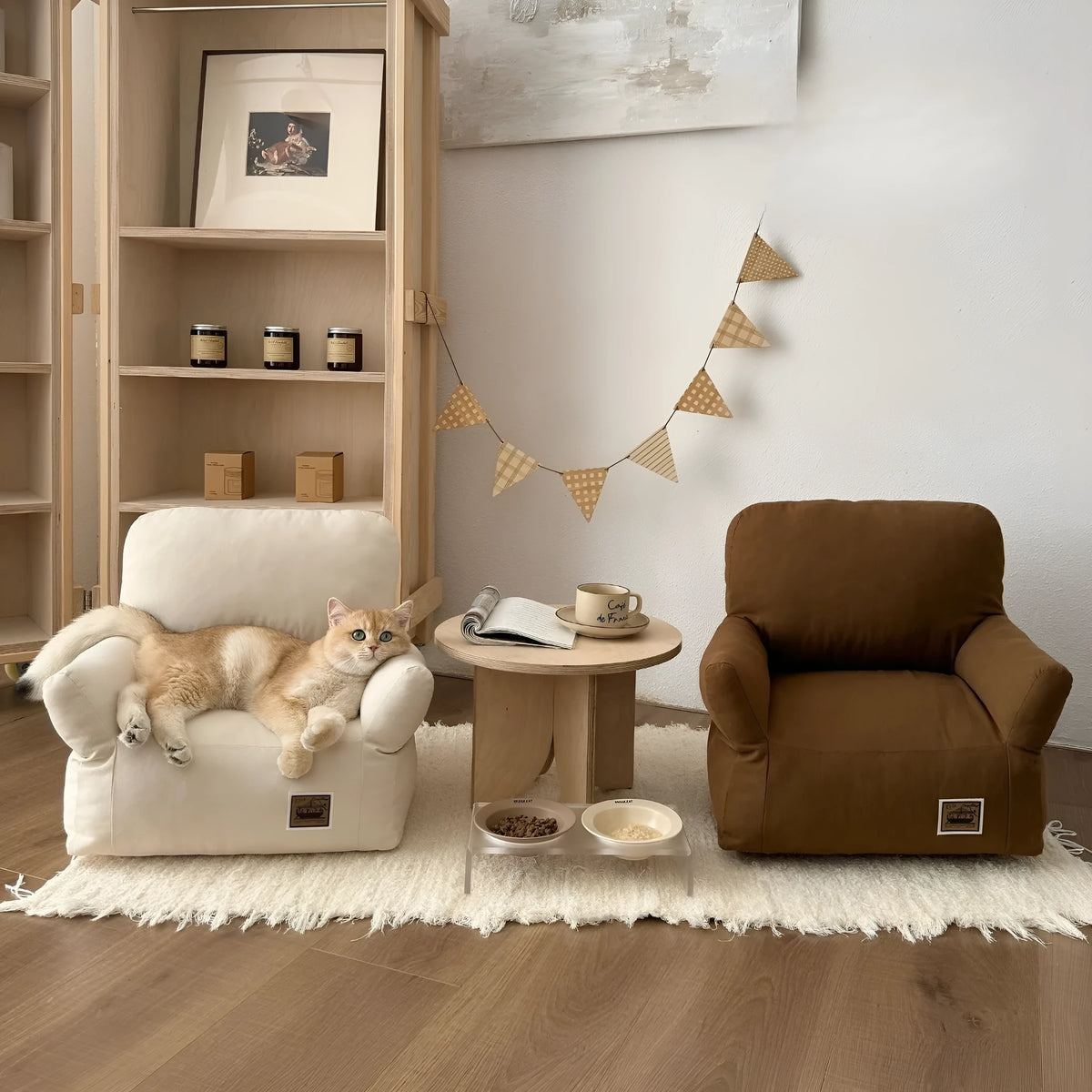 Pet children's small sofa bed with removable washable cover in white colour for cats