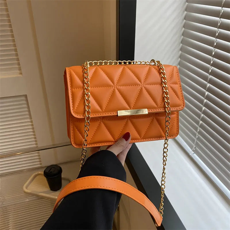 Women's PU leather stitching messenger bag in khaki colour 19x13x6cm with shoulder strap
