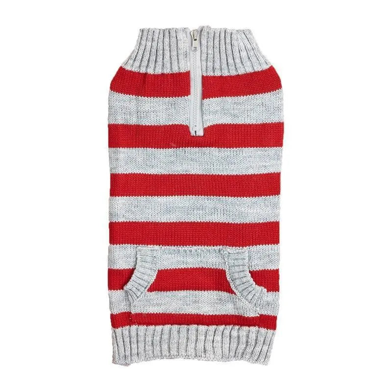 Dogs sweater with horizontal zipper and button pocket in contrasting colours