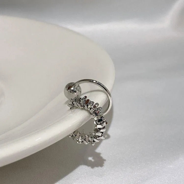 Silver geometric alloy earrings with irregular frosty style and clip-on fitting