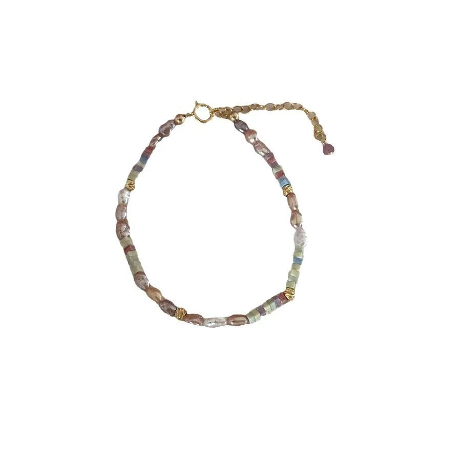 14K gold gilded purple natural pearl bracelet and necklace set on silver with irregular pearl arrangement