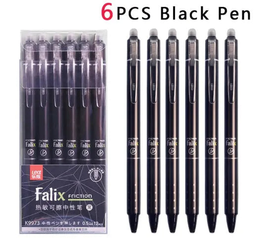 Blue and black erasable gel pen with 0.5mm stainless steel tip for student writing