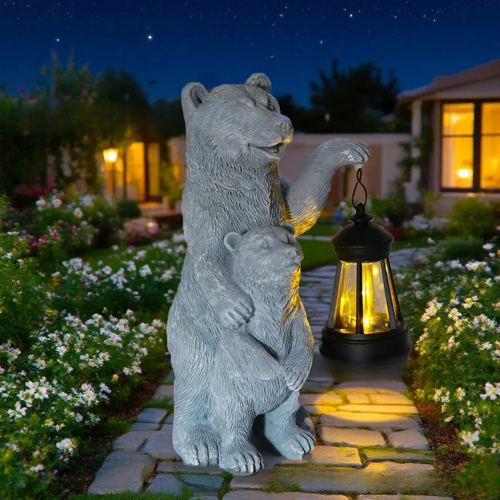 Resin bear lantern ornament in Black Bear or Grizzly Bear Mother And Child design for shelf and cabin decor