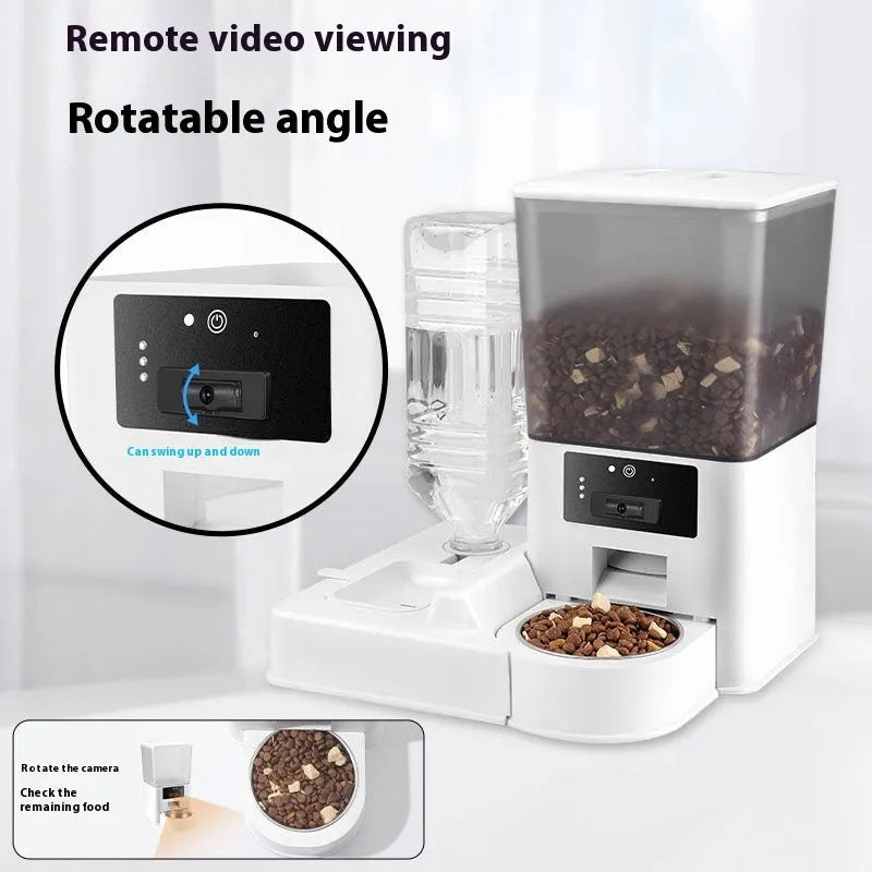 5L intelligent pet feeder with stainless steel bowl, available in button, WIFI, video, and smart island models