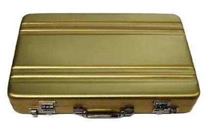 Aluminium alloy metal card holder in six colours showing 100x65x16mm dimensions