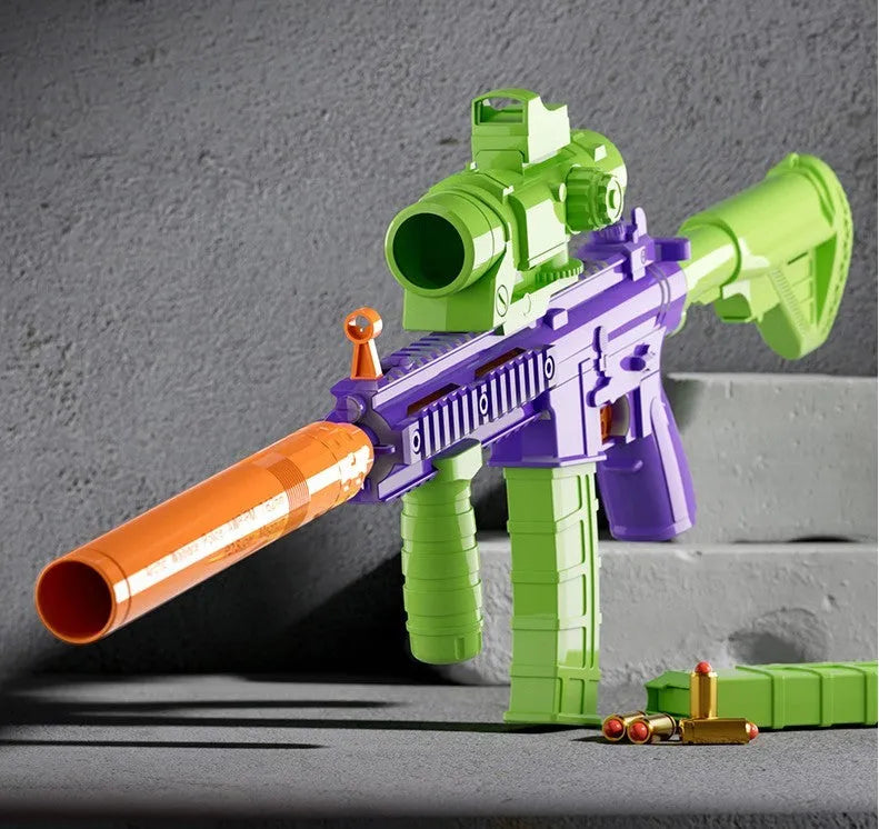 Plastic M416 radish gun soft bullet toy with throwing shell mechanism and orange warheads
