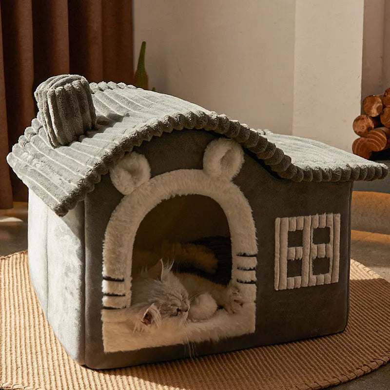 Winter Warm Villa enclosed cat litter box in grey, PP cotton, size S, indoor use