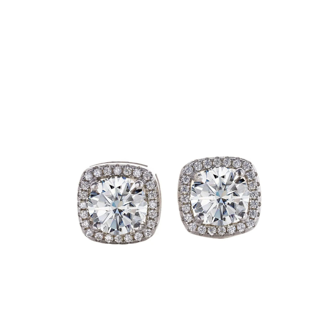S925 sterling silver moissanite stud earrings with U-shaped round micro inlaid setting, one pair