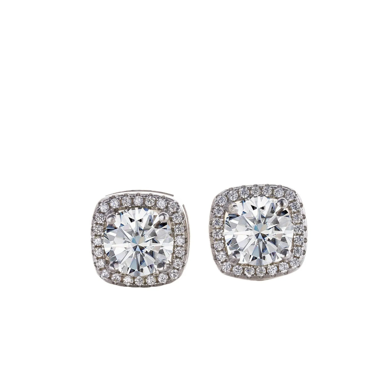 S925 sterling silver moissanite stud earrings with U-shaped round micro inlaid setting, one pair