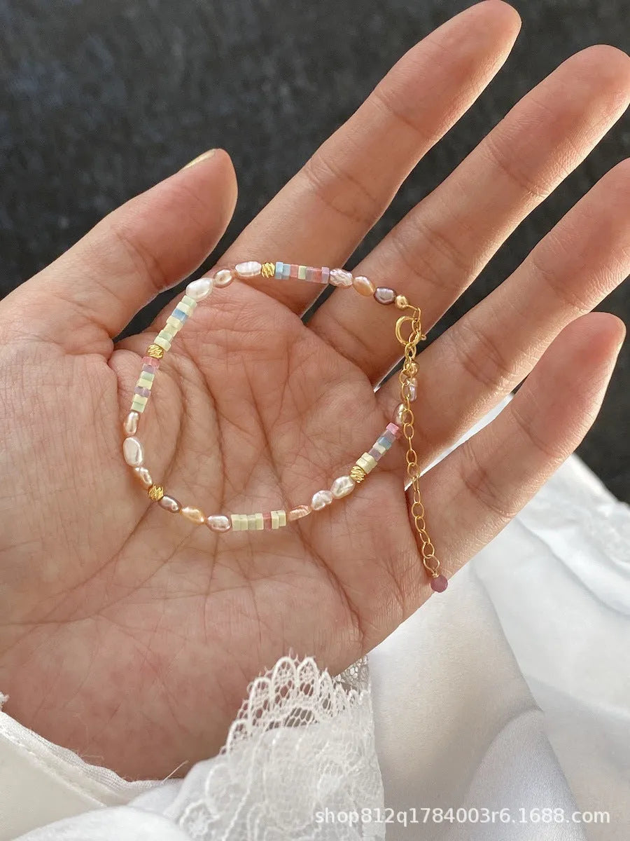 14K gold gilded purple natural pearl bracelet and necklace set on silver with irregular pearl arrangement