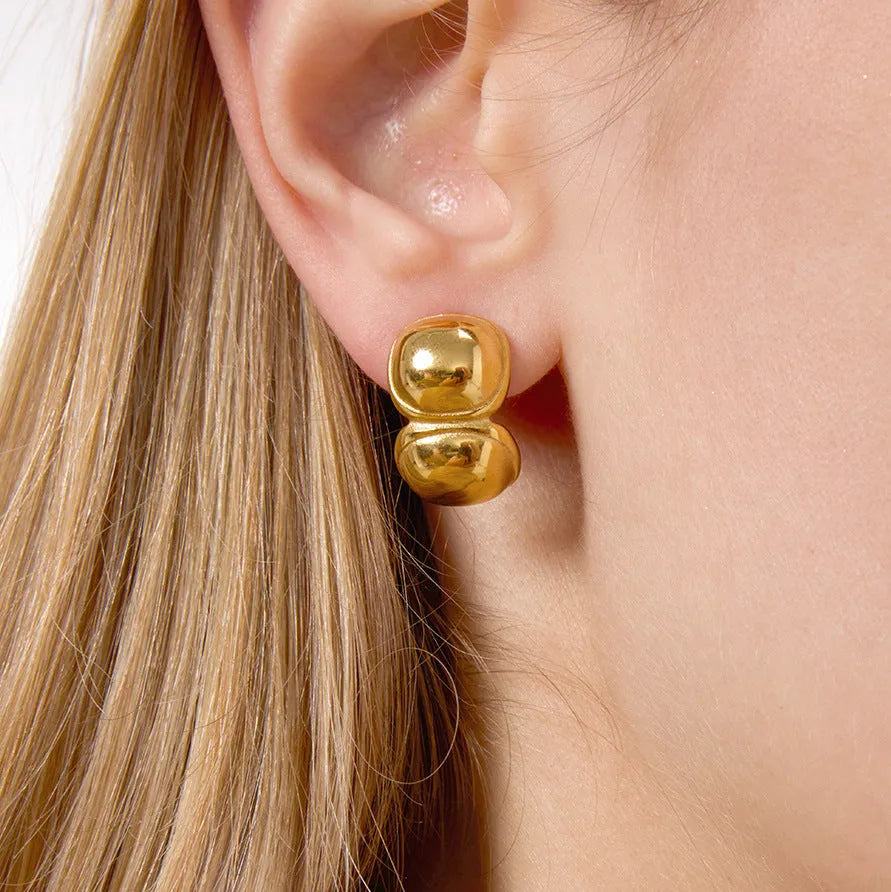 Stainless steel geometric stud earrings with electroplated non-fading finish, quadrilateral shape, European style, for women