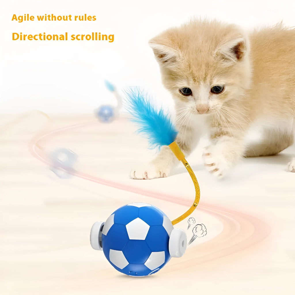 Bite-resistant electric cat teasing self-hi interactive pet jumping ball in blue and white, 7x7x5.2cm