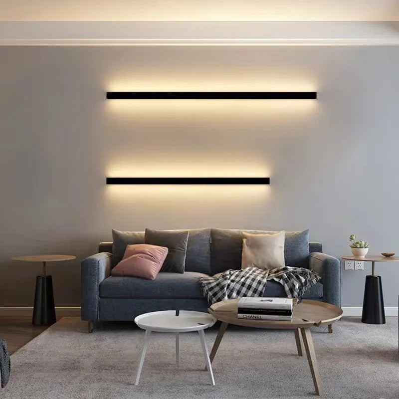 80cm long black aluminium LED strip wall lamp with touch control for three light colours.