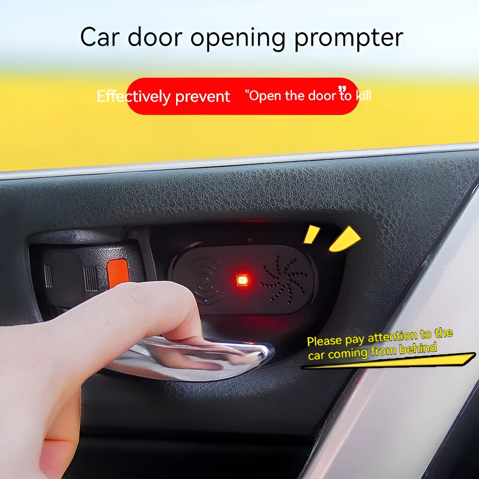 Black car door reminder with infrared sensor for vehicle safety warnings