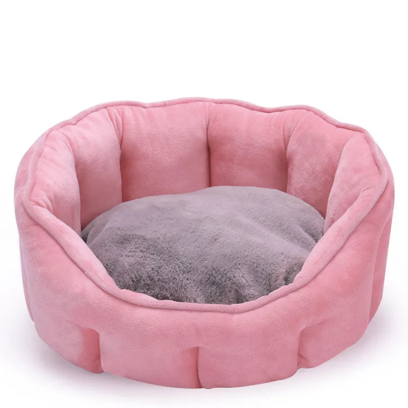 Grey plush cat kennel mat house with thickened sides, measuring 46cm square