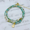 Turquoise round beads adjustable bracelet with three-ring pull-out closure in Korean style design