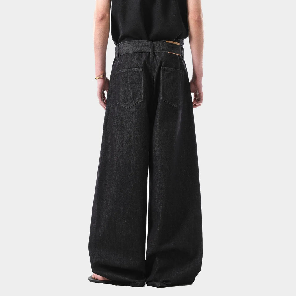 Black women's high-waist straight-leg jeans with zip fly on mannequin