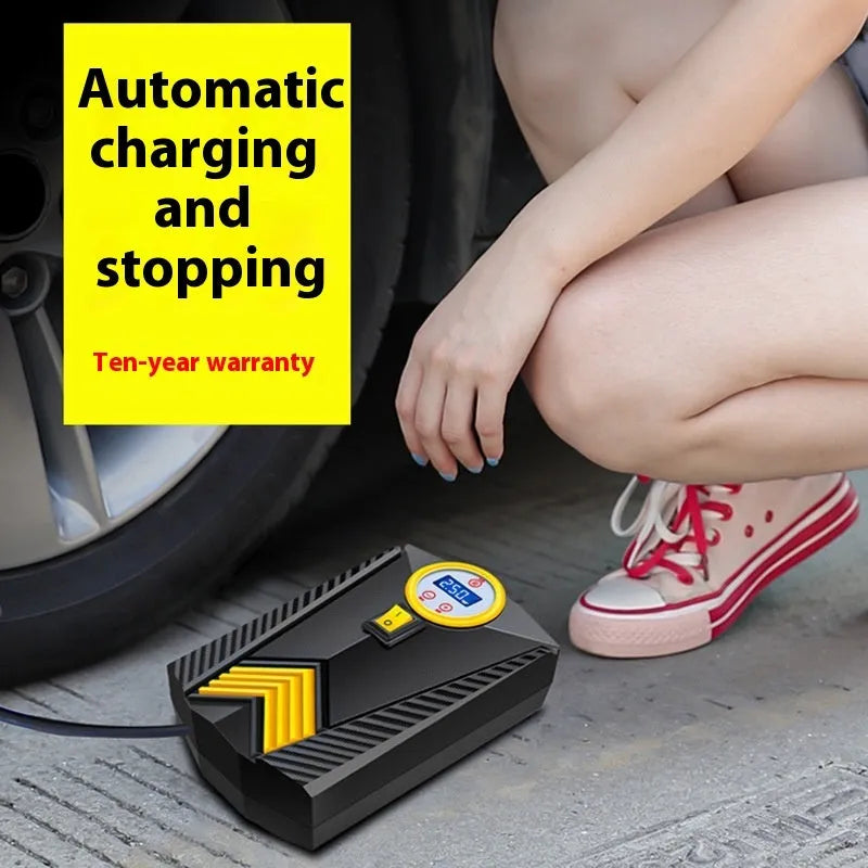 12V car inflator pump 120W wired pointer gauge ABS PP USB charging three nozzles black