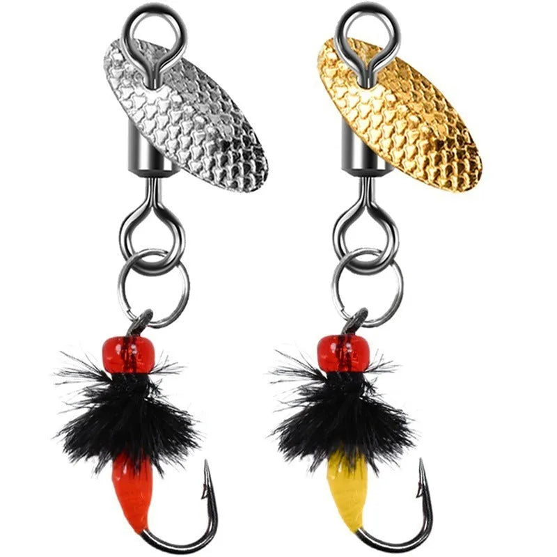 Five bionic mosquito hook fishing lures with spinning sequins for trout and perch fishing