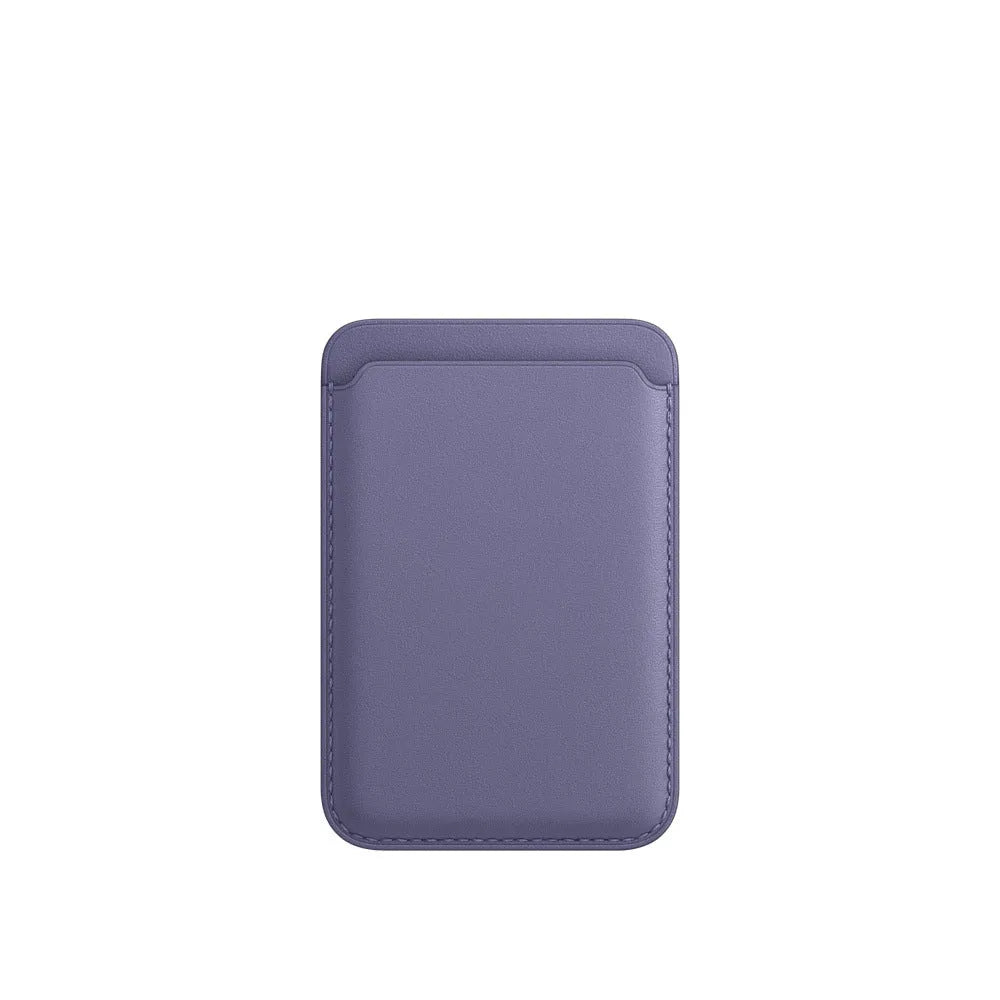 Black MagSafe-compatible iPhone case with integrated magnetic card holder in PU leather