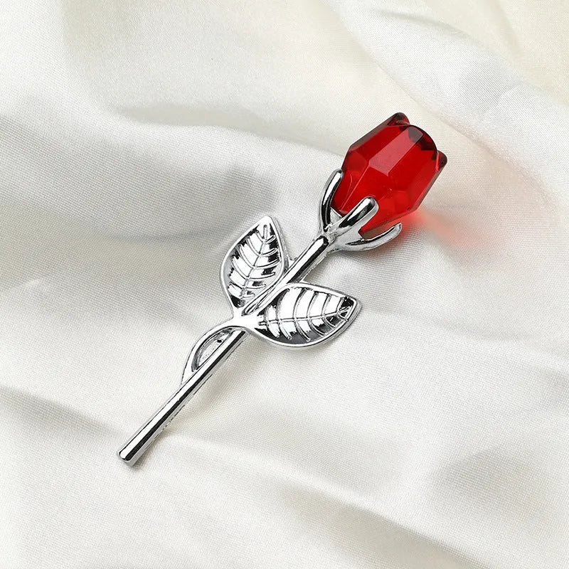 Crystal metal rose decoration in modern simplicity style with white crystal head and metal stem